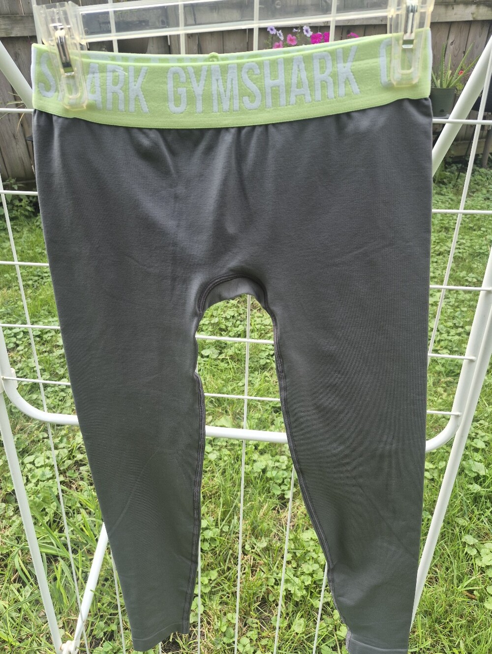 Gymshark Womens Gray Leggings with Lime Waistband Logo